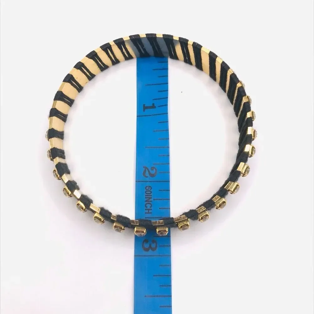 Gold Black Woven Rhinestone Bangle Bracelet